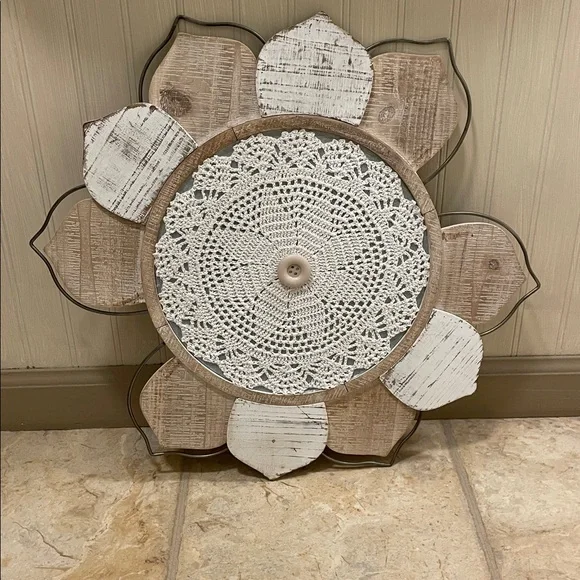 Farmhouse Wood and Crocheted Wall Decor - Picture 1 of 5
